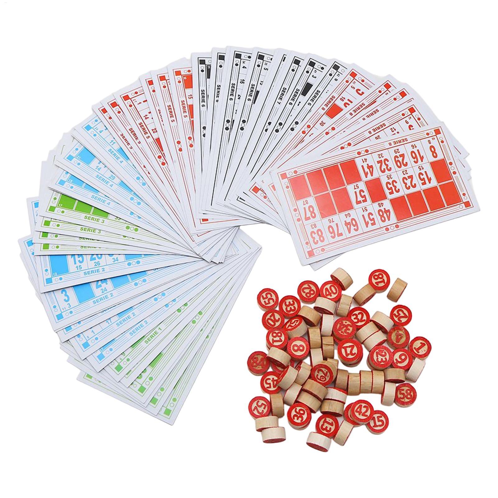 Party Games Large Groups - ヴィンテージ木製ビンゴゲームセット 大きな文字のカード パーティー、教室、ゲームの夜に最適な楽しい家族向けグループアクティビティ、読みやすい