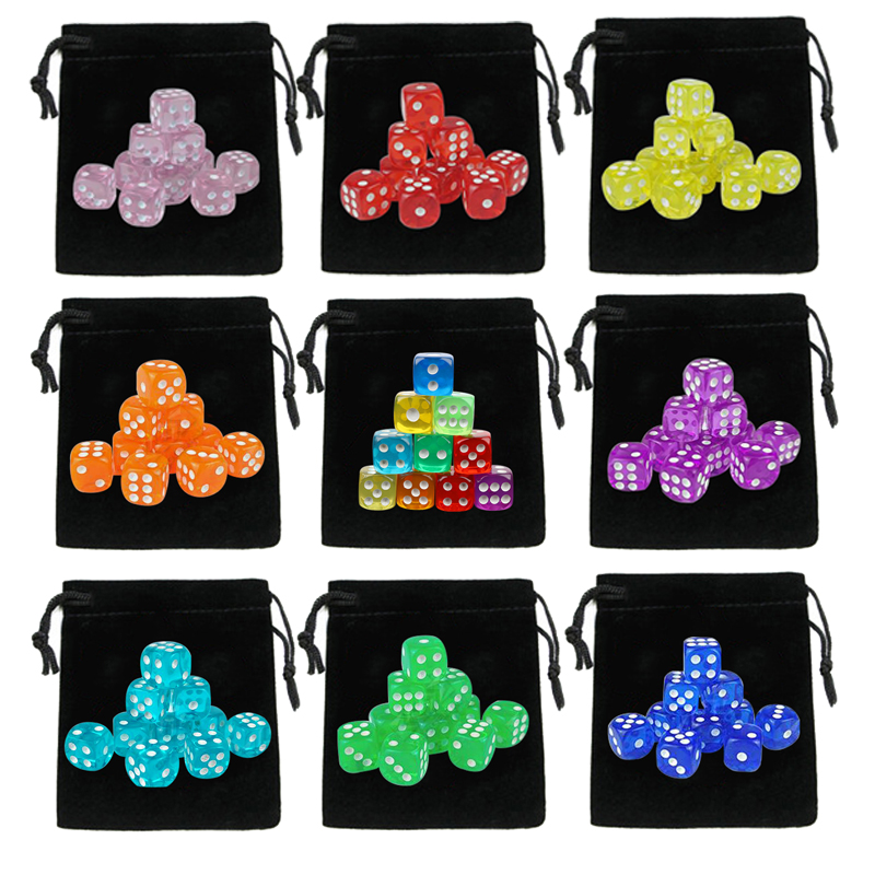 Party Games Gamecube - 10 個のサイコロ巾着サイコロバッグ 14 ミリメートル 6 面アクリルラウンドコーナーボードゲームサイコロパーティーギャンブルゲームキューブデジタルサイコロ