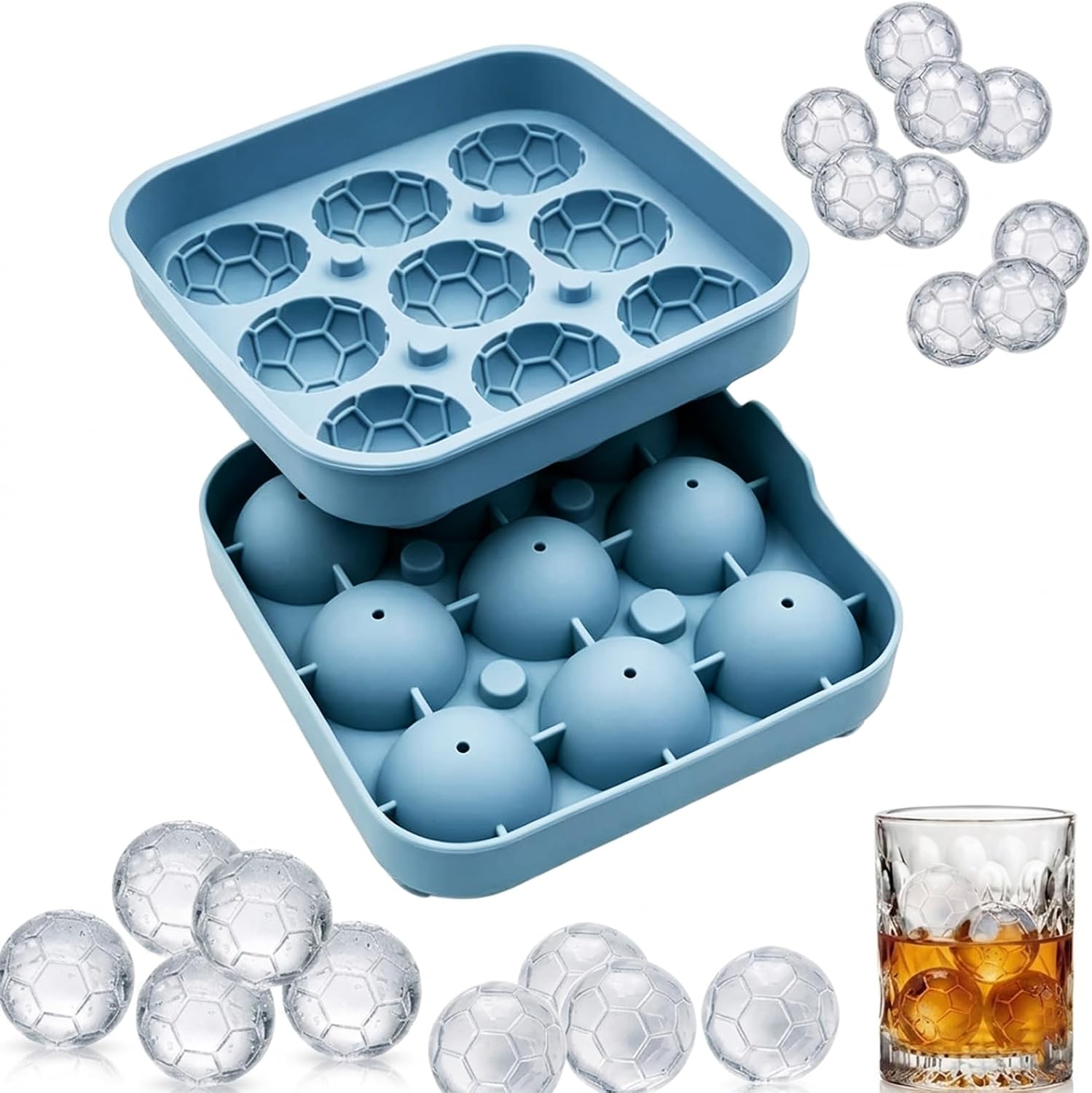 Party Games Gamecube - サッカーボール型製氷皿、9/4個取りシリコン製フットボール型製氷皿、再利用可能なスポーツ用製氷器、試合日パーティー用品