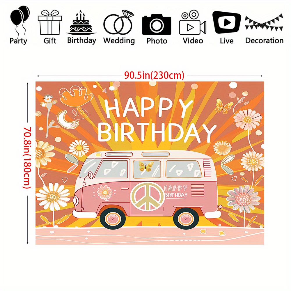 ヒッピーをテーマにしたレトロな背景布,ボヘミアン,デイジーバ - Party Games Bus のレビューと価格